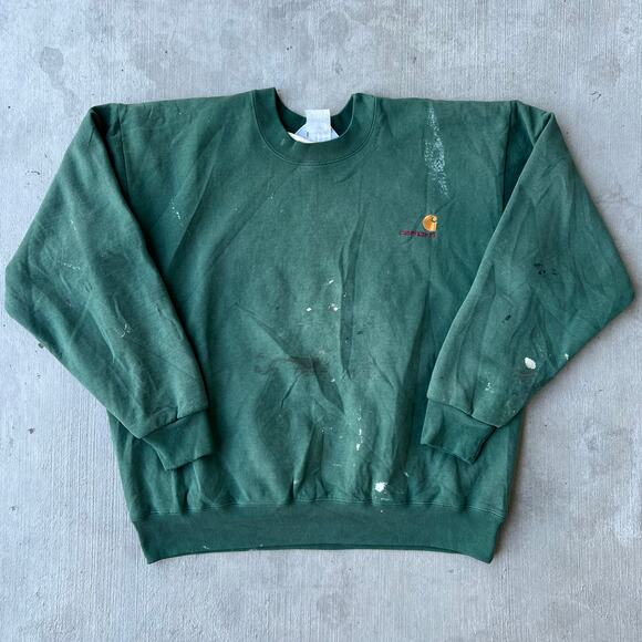 Vintage carhartt green faded stained crewneck sweatshirt - Picture 1 of 15